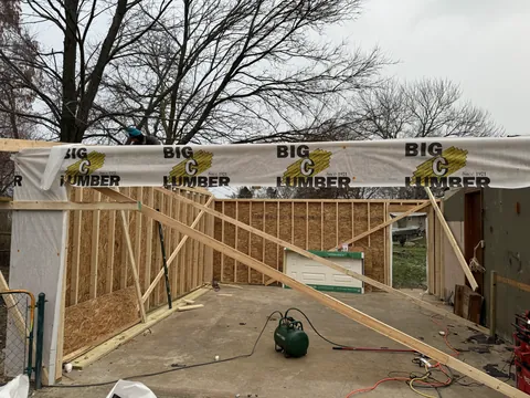 Wall framing and horizontal beam during construction