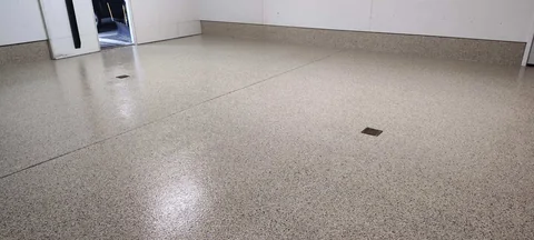 Flake coating across a garage floor