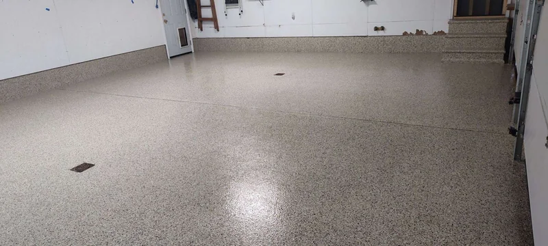 Light speckled garage floor and steps